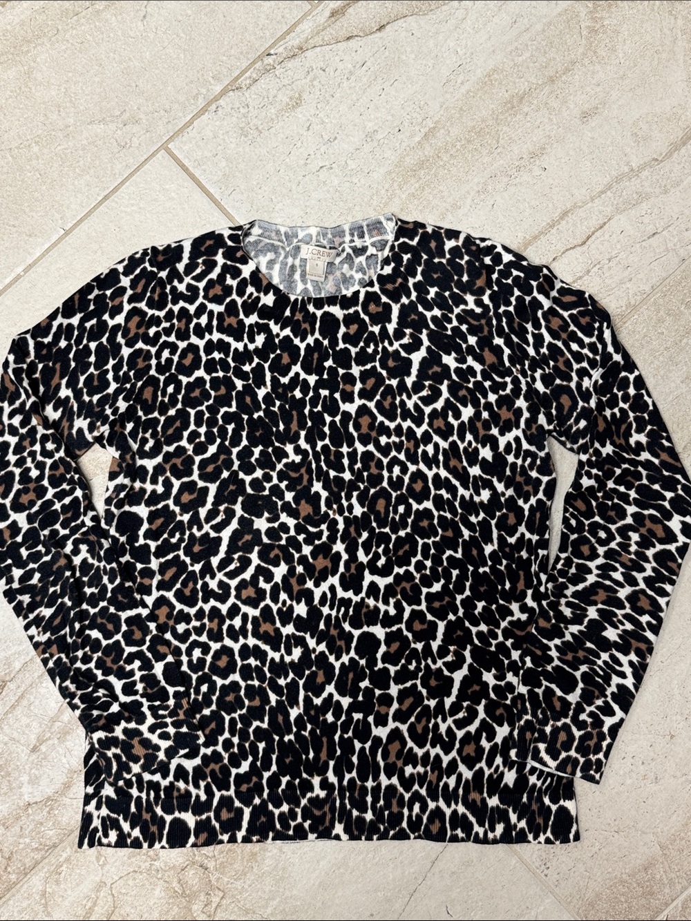 J. Crew Leopard Print Long Sleeve Tee in Black, White & Brown Spots